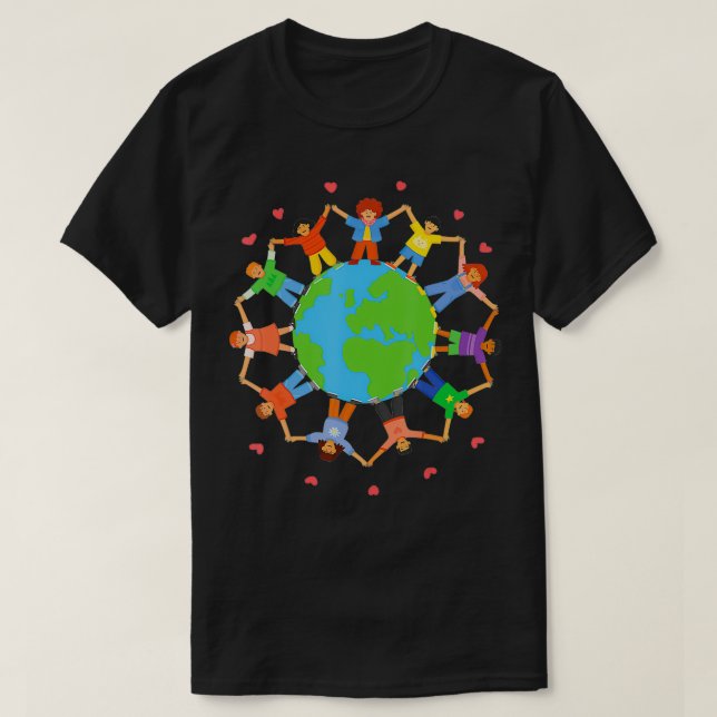 Earth Day Team Children Around The World Awareness T-Shirt (Design Front)