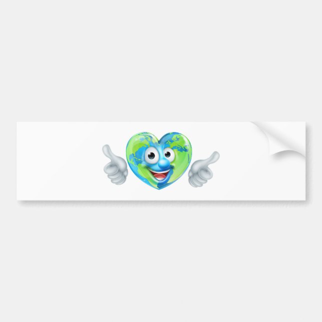 Earth Day Thumbs Up Heart Mascot Cartoon Character Bumper Sticker (Front)