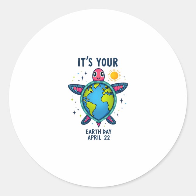 Earth Day Turtle Design April 22 For Nature Lovers Classic Round Sticker (Front)