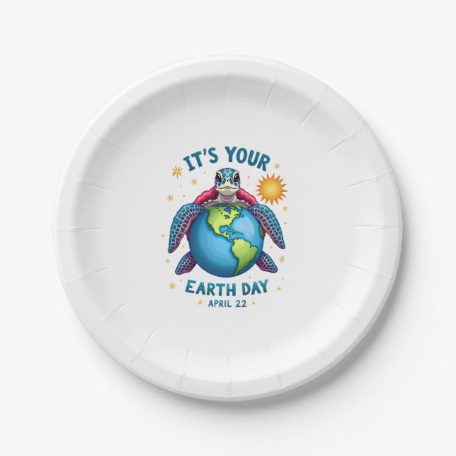 Earth Day Turtle Design April 22 For Nature Lovers Paper Plate (Front)
