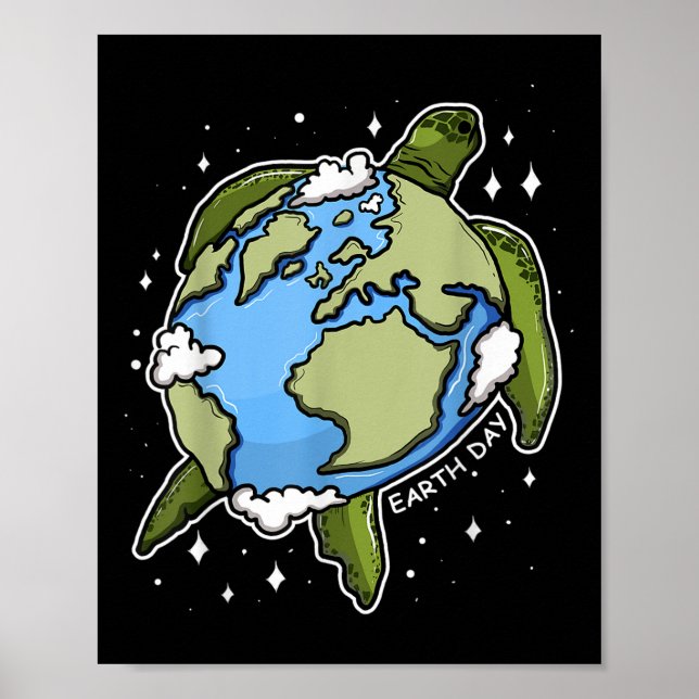 Earth Day Turtle Earth Globe Environmental Protect Poster (Front)