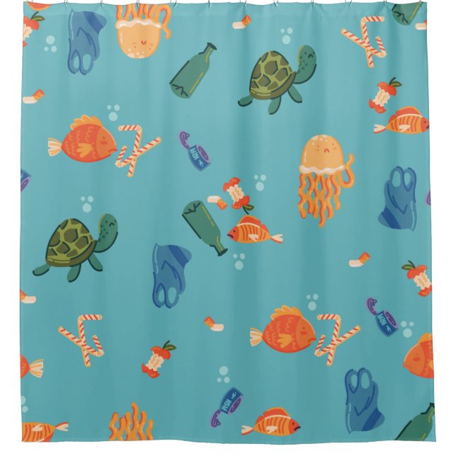 earth day underwater pollution blue shower curtain (Front)
