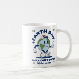 Earth Day Walk Don't Drive Cartoon Illustration Coffee Mug