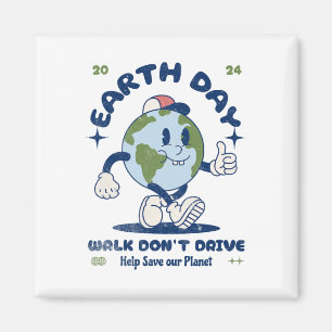 Earth Day Walk Don't Drive Cartoon Illustration Magnet