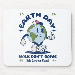 Earth Day Walk Don't Drive Cartoon Illustration Mouse Pad