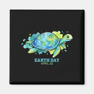 Earth day watercolor sea turtle globe shell save magnet
