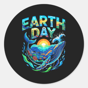 Earth day whale ocean conservation nature art classic round sticker