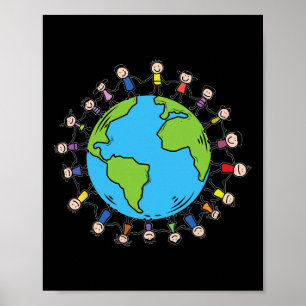 Earth Day With Happy Children Around The World - S Poster