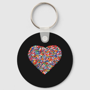 Earth Day World All Countries Flags In Heart Patri Key Ring