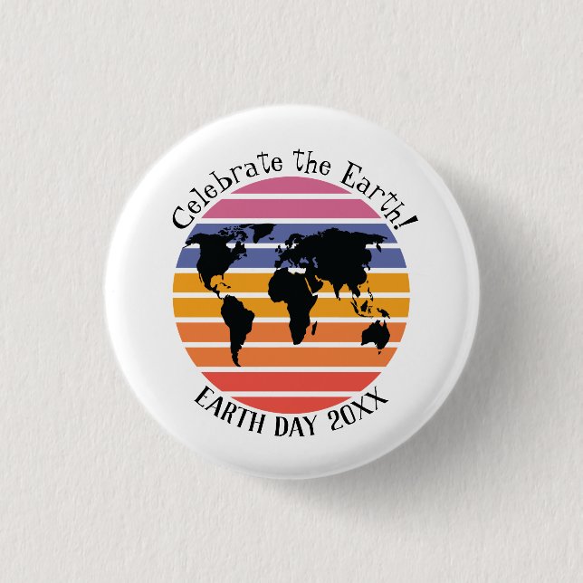Earth Day World Map Retro Sunset Silhouette 3 Cm Round Badge (Front)
