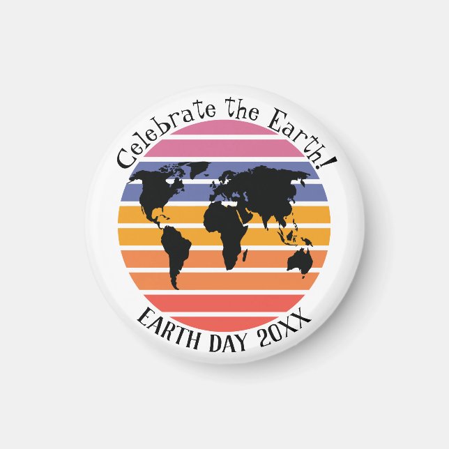 Earth Day World Map Retro Sunset Silhouette Magnet (Front)
