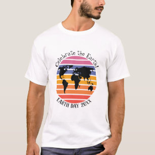 Earth Day World Map Retro Sunset Silhouette T-Shirt