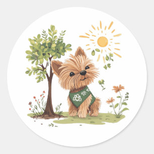 Earth Day Yorkie Dog Gardening Classic Round Sticker
