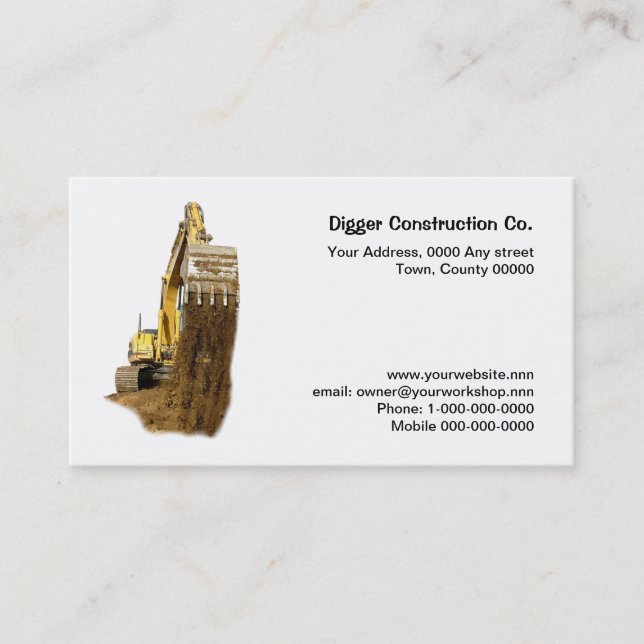 Earth falling from a digger's bucket business card (Front)