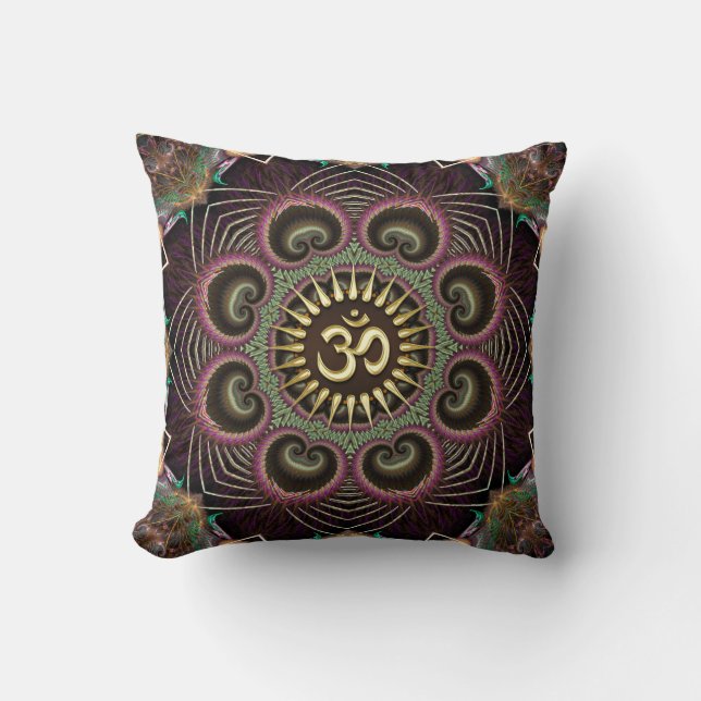 Earth Flower Fractal Energy Mandala Om Symbol Cushion (Front)
