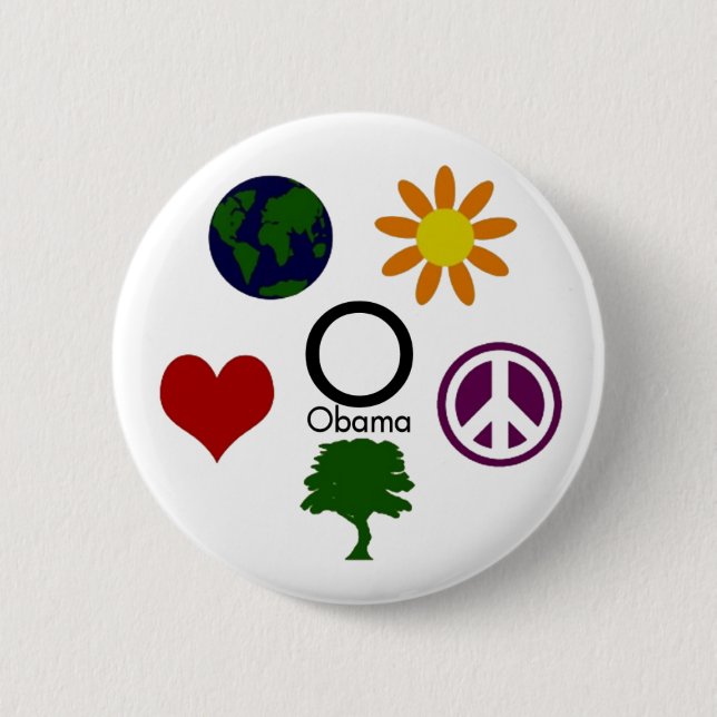 Earth, Flower, Peace, Tree, Love, Obama Button (Front)