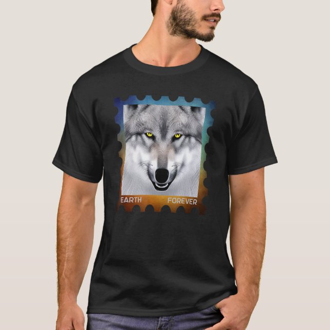 EARTH FOREVER Environmental Protection Stamp Wolf  T-Shirt (Front)