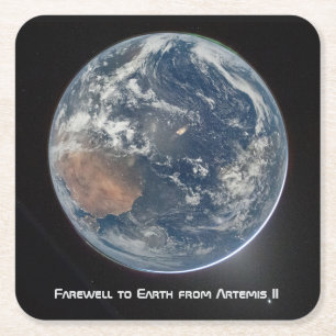 Earth From Artemis II Square Paper Coaster