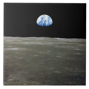 Earth from Moon in Black Space: Earthrise Ceramic Tile