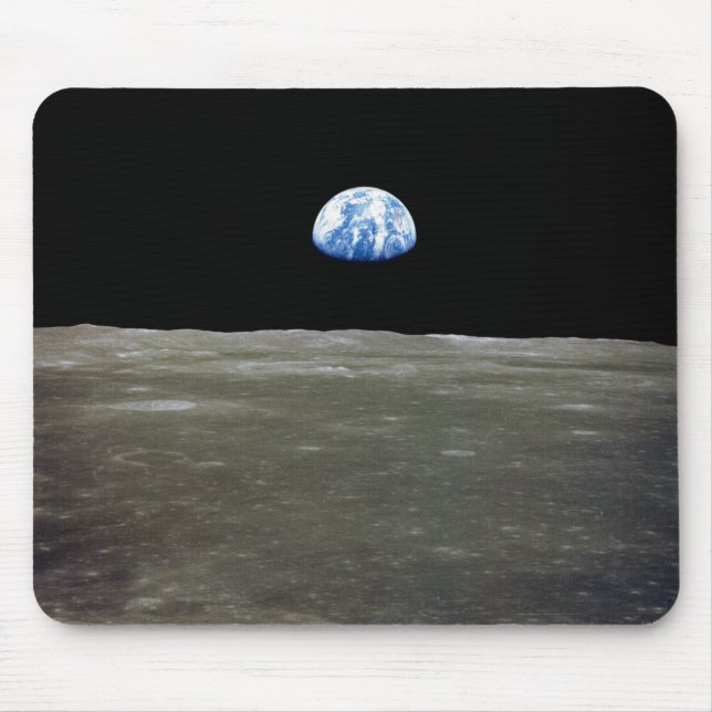 Earth from Moon in Black Space: Earthrise Mouse Pad (Front)
