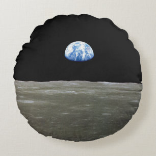 Earth from Moon in Black Space: Earthrise Round Cushion