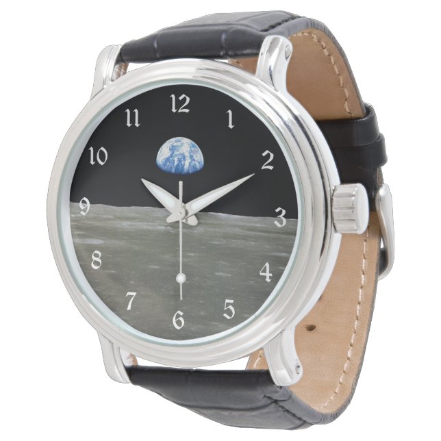 Earth from Moon in Black Space: Earthrise Watch (Angled)