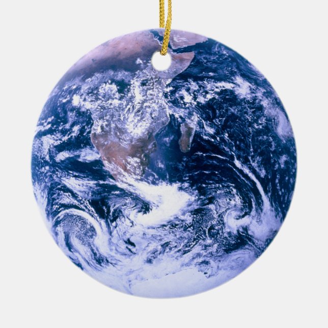 Earth From Space Blue Marble Ceramic Tree Decoration (Front)