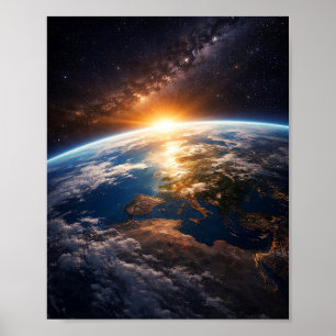 Earth From Space Sunrise Aesthetic Poster