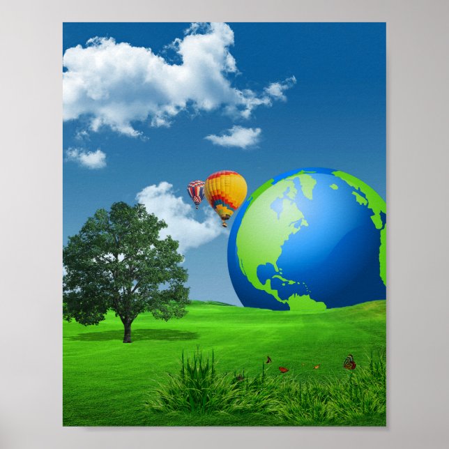 Earth Globe Balloons Frutiger Aero Poster (Front)