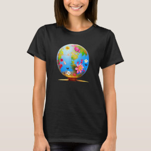 Earth Globe Tropical Flowers Plants Butterflies Na T-Shirt