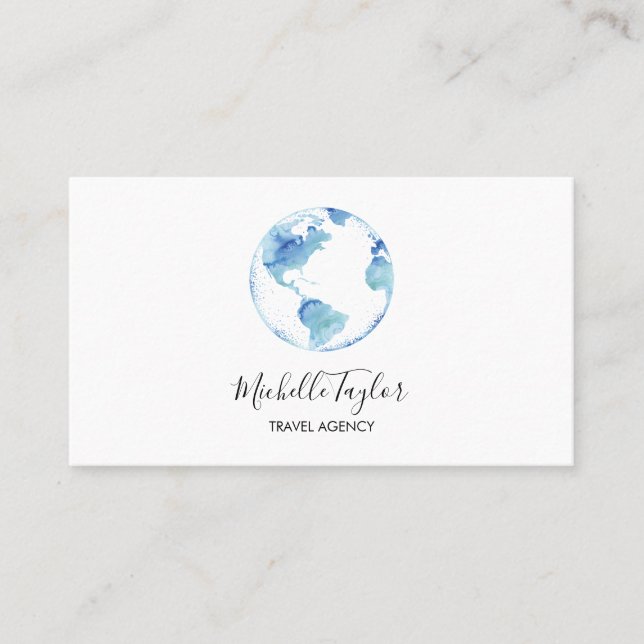 Earth Globe Word Map Travel Agency Agent QR code   Business Card (Front)