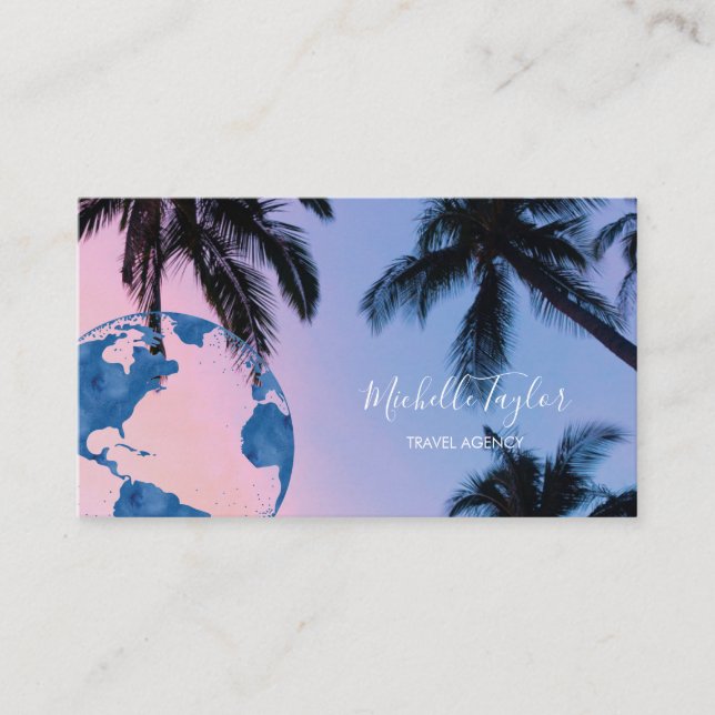 Earth Globe Word Map Travel Agency Agent QR code Business Card (Front)