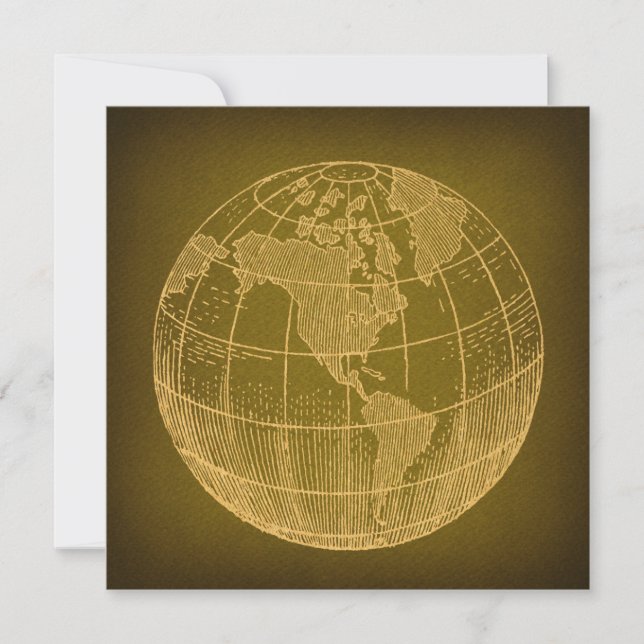 Earth Globe World Map Antique Art Rustic Green Holiday Card (Front)
