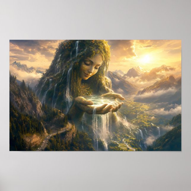 Earth Goddess Cradling Dawnlight Poster (Front)