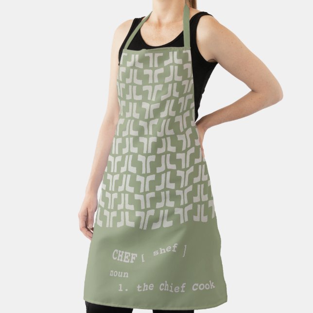 earth green CHEF Mud Cloth Tribal Africa Pattern Apron (Insitu)