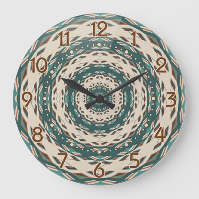 Earth Grid Teal and Brown  Large Clock (Front)