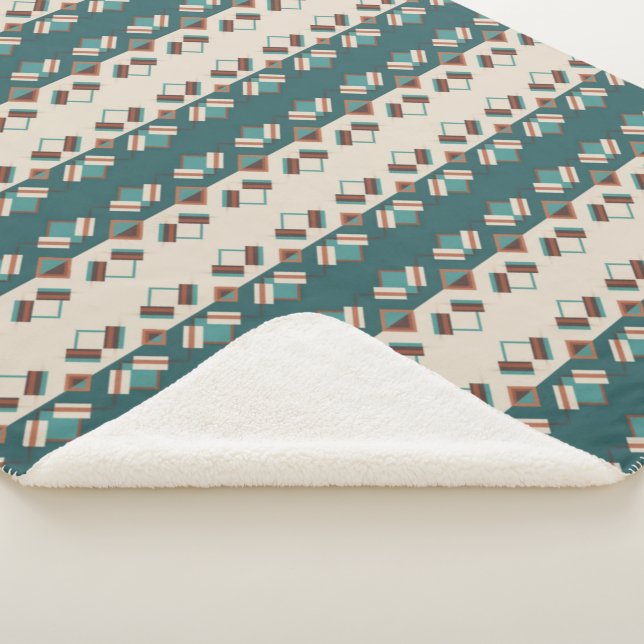 Earth Grid Teal and Brown  Sherpa Blanket (3/4)