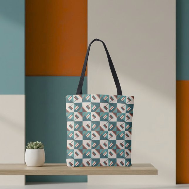 Earth Grid Teal and Brown Tote Bag (Creator Uploaded)