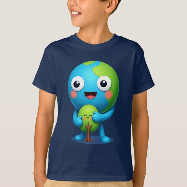 Earth Hugging Tree T-Shirt Cute Planet (Front)