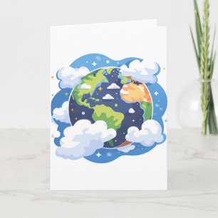 Earth Illustration with Clouds in Space Card