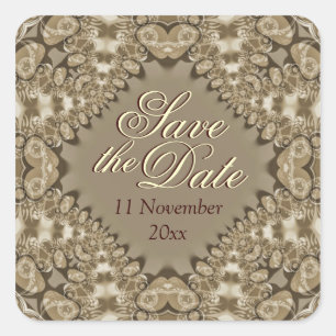 Earth Lace Hearts Save the Date Square Sticker