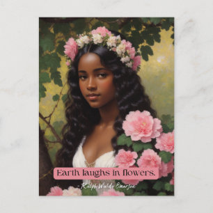 Earth Laughs In Flowers Emerson Quote Floral Art Postcard