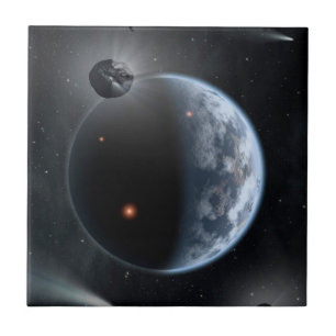 Earth-Like Planet With Oceans Coating Its Surface. Ceramic Tile