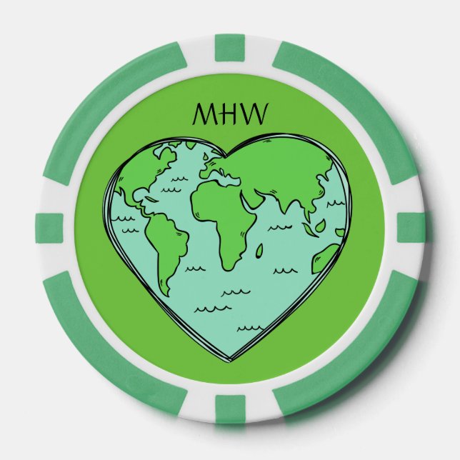 Earth Love custom monogram & colour poker chips (Front)
