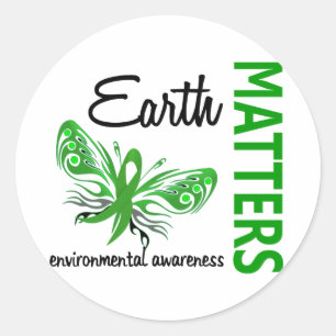 Earth Matters Butterfly Environmental Awareness Classic Round Sticker