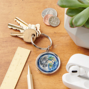 Earth & Moon Watercolor Galaxy Celestial Design Key Ring