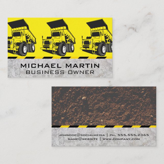 Earth Mover | Construction Machinery Vehicles Business Card (Front/Back)