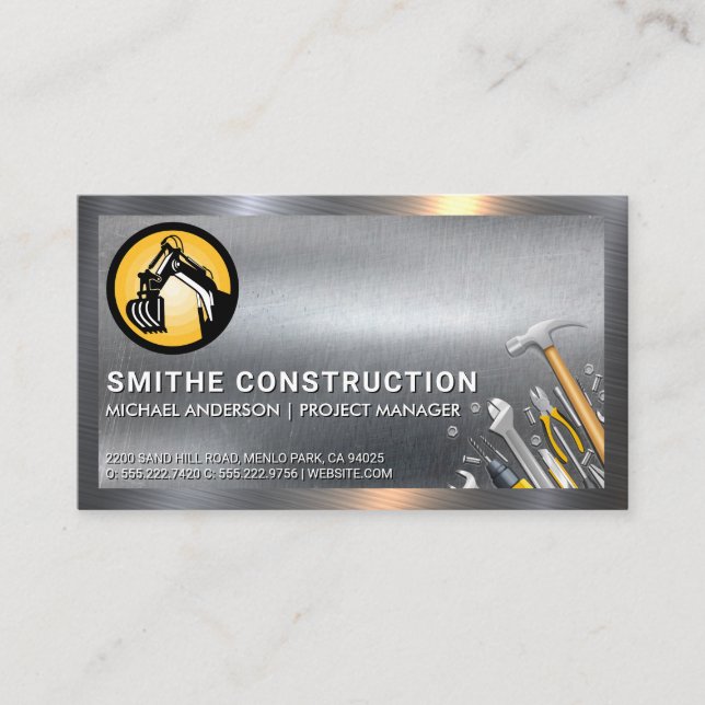 Earth Mover Logo | Hand Tools | Steel Metal Business Card (Front)