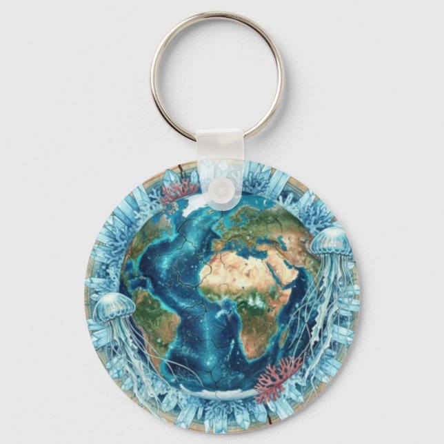 Earth Nature Fusion with Ocean Life & Crystal art  Key Ring (Front)