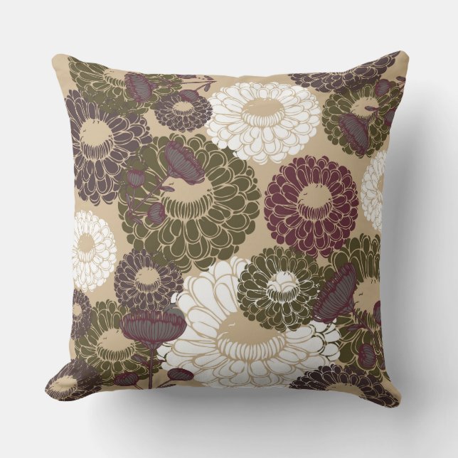 Earth Nude Tone Floral Throw Pillow (Front)